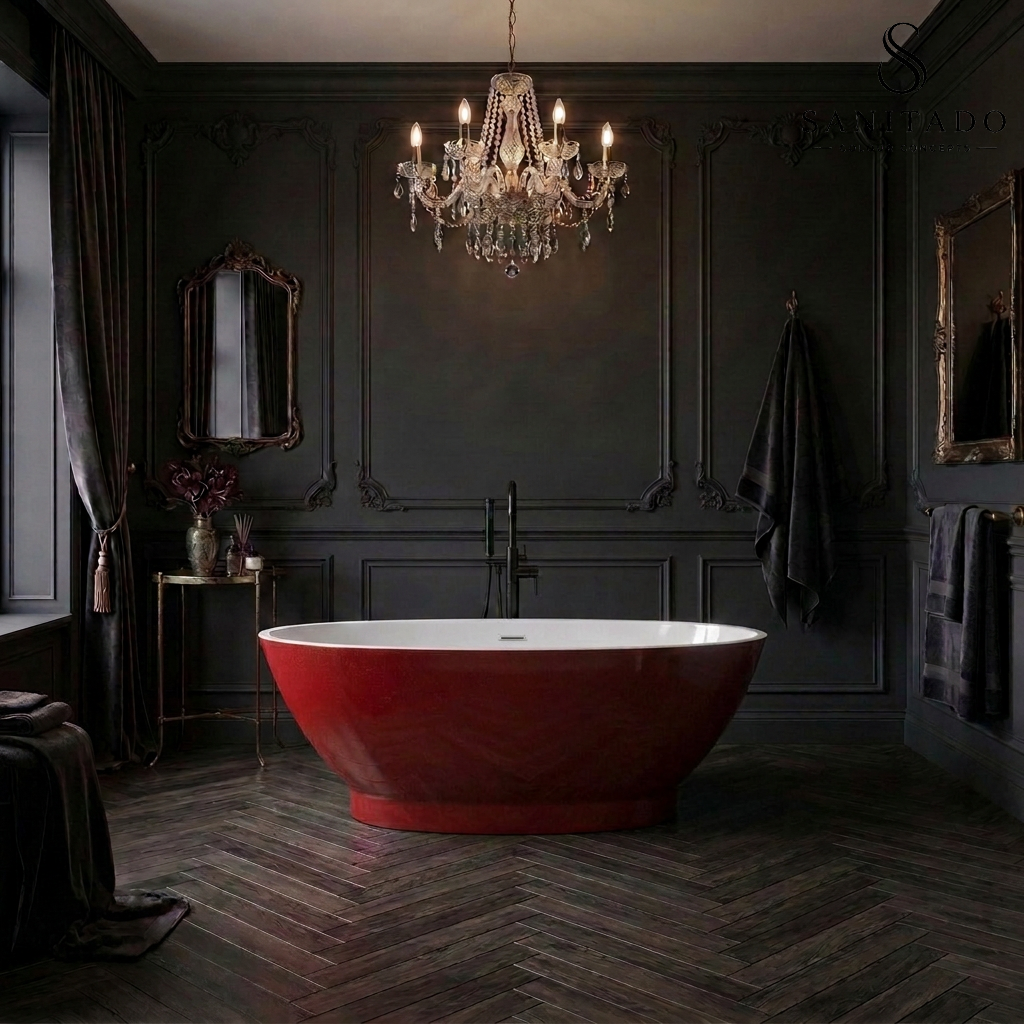 Vrijstaand ligbad Sanitado Rainbow Red brush 178x78cm rood en glanzend wit