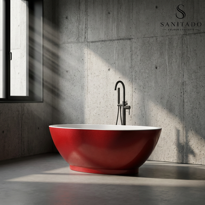 Vrijstaand ligbad Sanitado Rainbow Red brush 178x78cm rood en glanzend wit