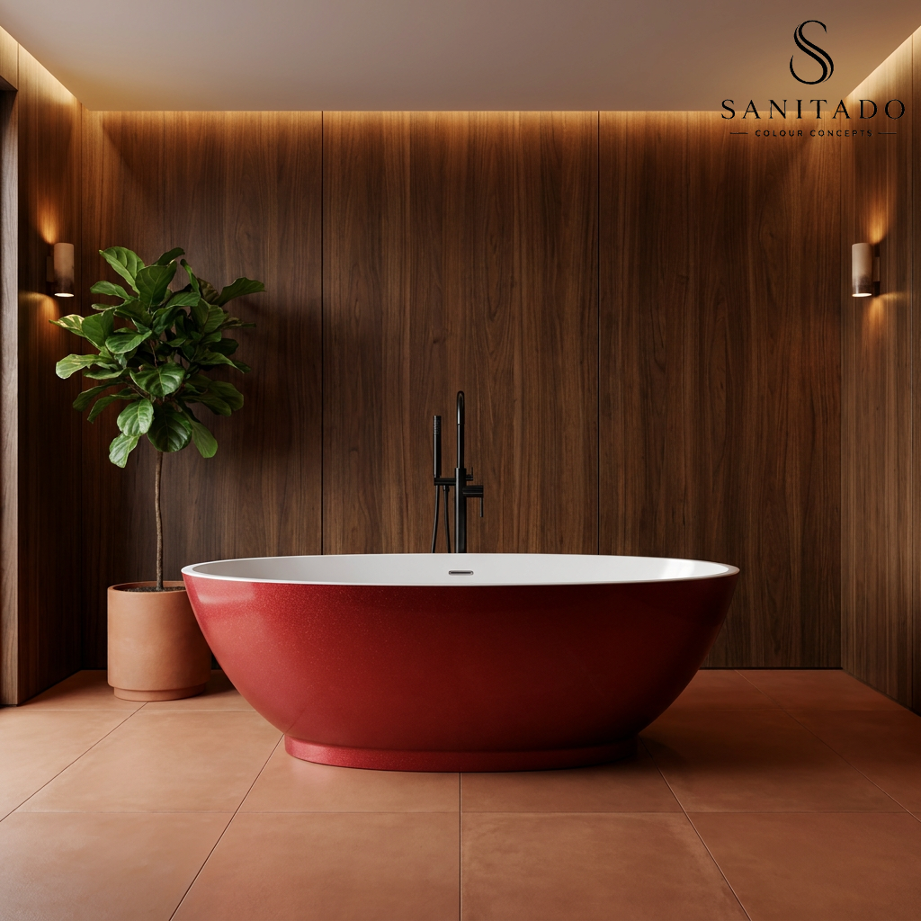 Vrijstaand ligbad Sanitado Rainbow Red brush 178x78cm rood en glanzend wit