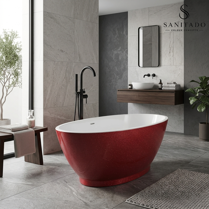 Vrijstaand ligbad Sanitado Rainbow Red brush 178x78cm rood en glanzend wit