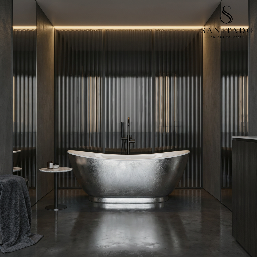 Vrijstaand ligbad Sanitado Industry Silvercreek 175x75cm zilver en glanzend wit
