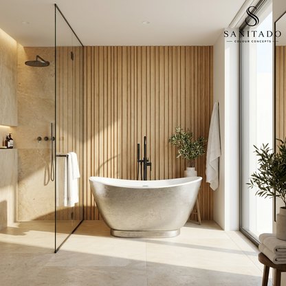 Vrijstaand ligbad Sanitado Industry Silvercreek 175x75cm zilver en glanzend wit