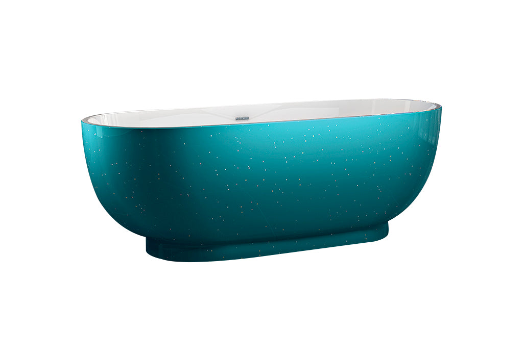 Vrijstaand ligbad Sanitado Rainbow Turquoise sparkle 179x81cm zeegroen en glanzend wit