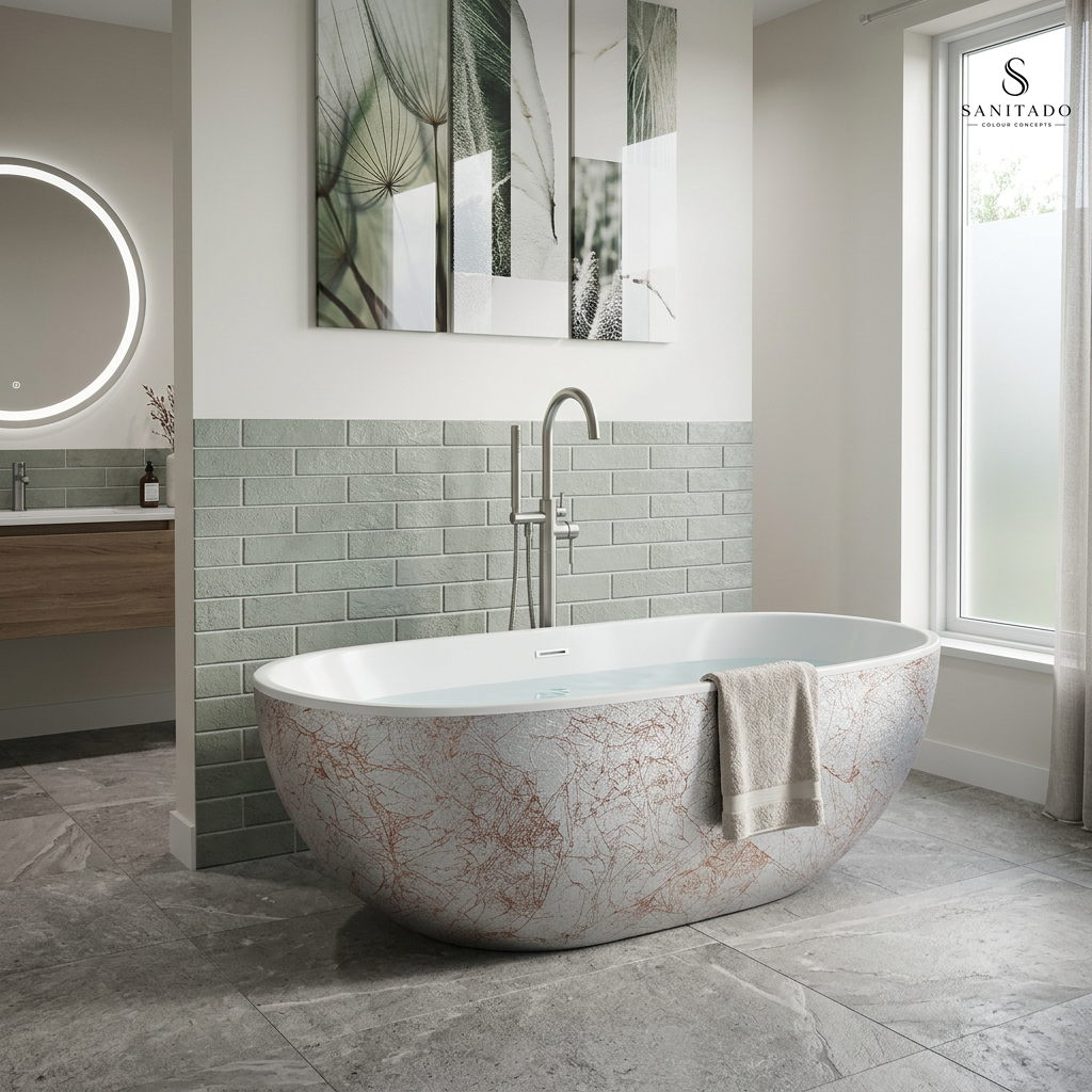 Vrijstaand ligbad Sanitado Industry Silver brush 180x75cm mat  zilveren wit met badmengkraan Sanitado Industry RVS
