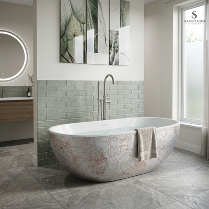 Vrijstaand ligbad Sanitado Industry Silver brush 180x75cm mat  zilveren wit met badmengkraan Sanitado Industry RVS