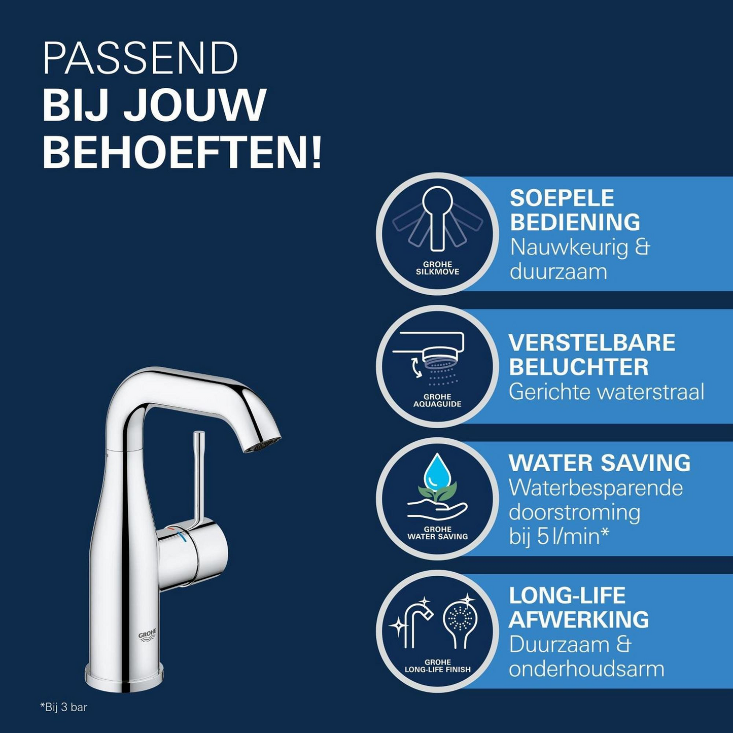 Wastafelmengkraan Grohe Essence New M-size hoge draaibare uitloop Enjoy chroom