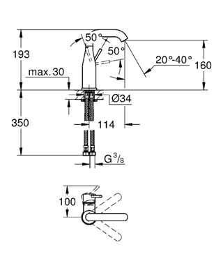 Wastafelmengkraan Grohe Essence New M-size hoge draaibare uitloop Enjoy chroom