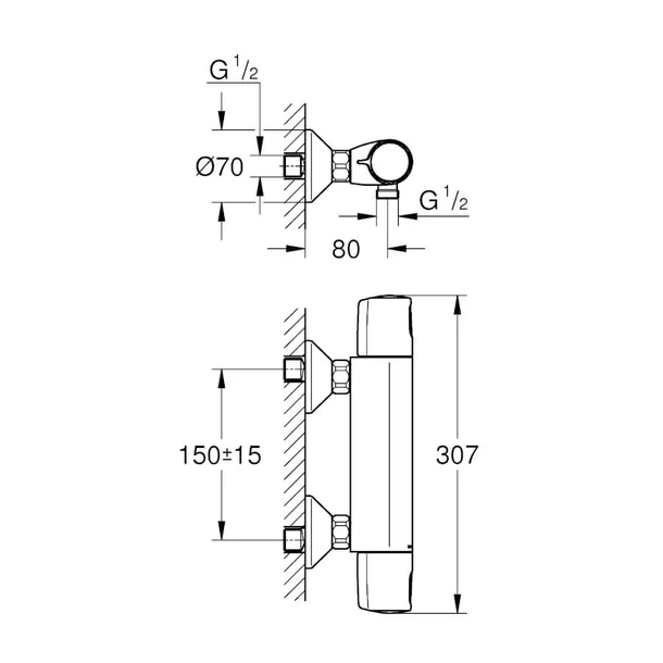 Thermostatische douchekraan Grohe Quick Fix Precision Trend 15cm chroom