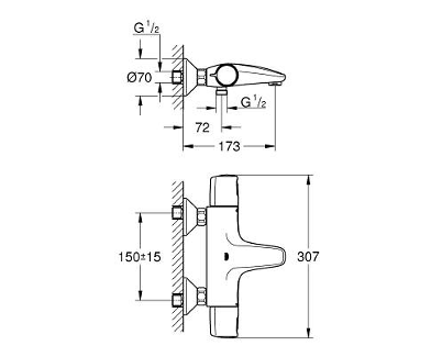 Thermostatische badkraan Grohe Quick Fix Precision Trend  chroom