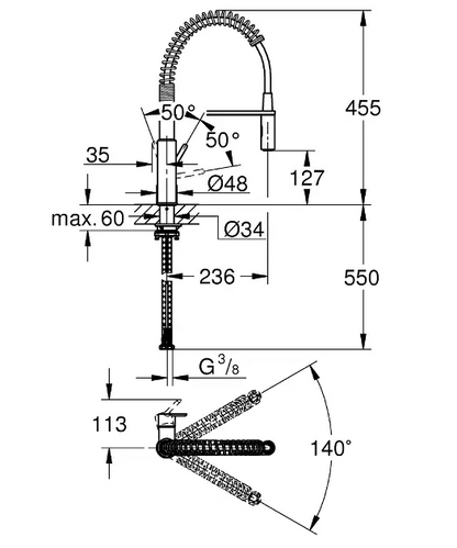 Keukenmengkraan Grohe Get 2 spray met professionele handdouche in chroom