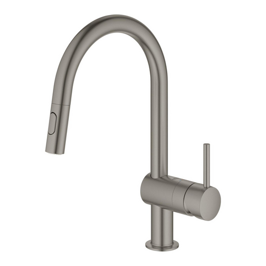 Keukenmengkraan Grohe Minta draaibare C-uitloop uittrekbaar DualSpray in hard graphite