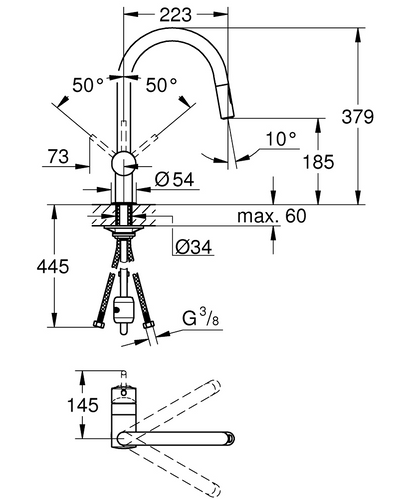 Keukenmengkraan Grohe Minta draaibare C-uitloop uittrekbaar DualSpray in hard graphite