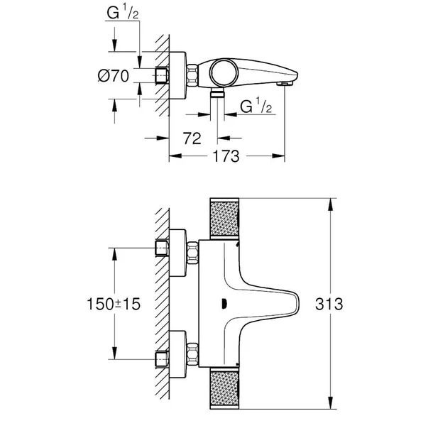 Thermostatische badkraan Grohe Quick Fix Precision Feel chroom