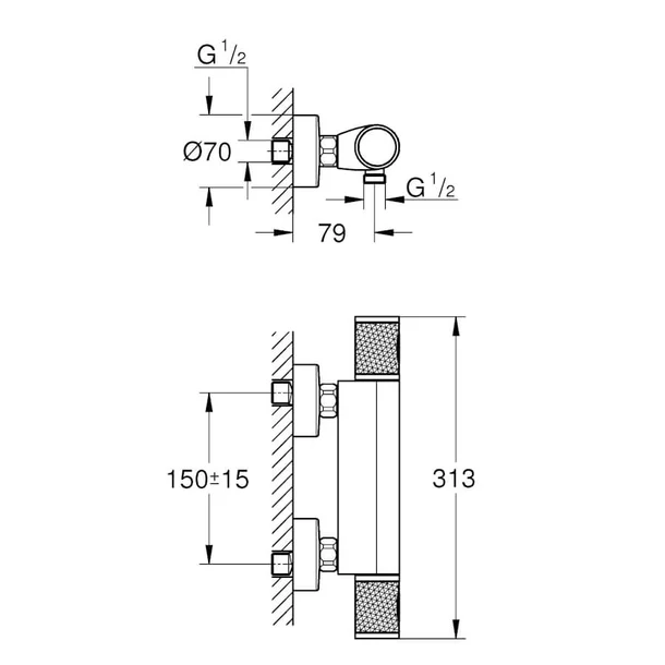 Thermostatische douchekraan Grohe Quick Fix Precision Feel 15cm chroom