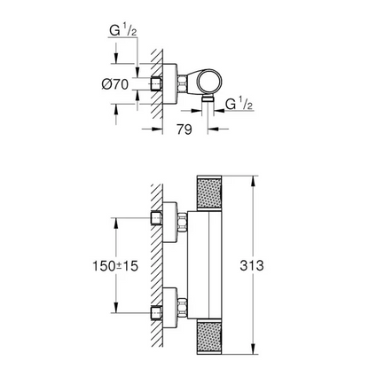 Thermostatische douchekraan Grohe Quick Fix Precision Feel 15cm chroom