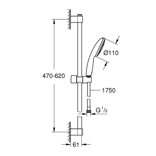 Complete glijstangset Grohe Tempesta 110 Rain chroom