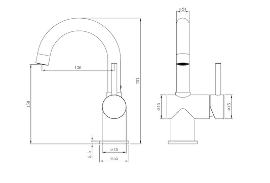 Wastafelmengkraan Sanitado Industry Logo met draaibare uitloop in RVS