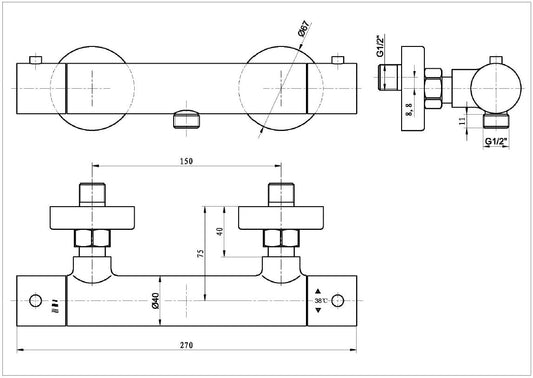 Thermostatische opbouw douchekraan Sanitado Industry in mat zwart