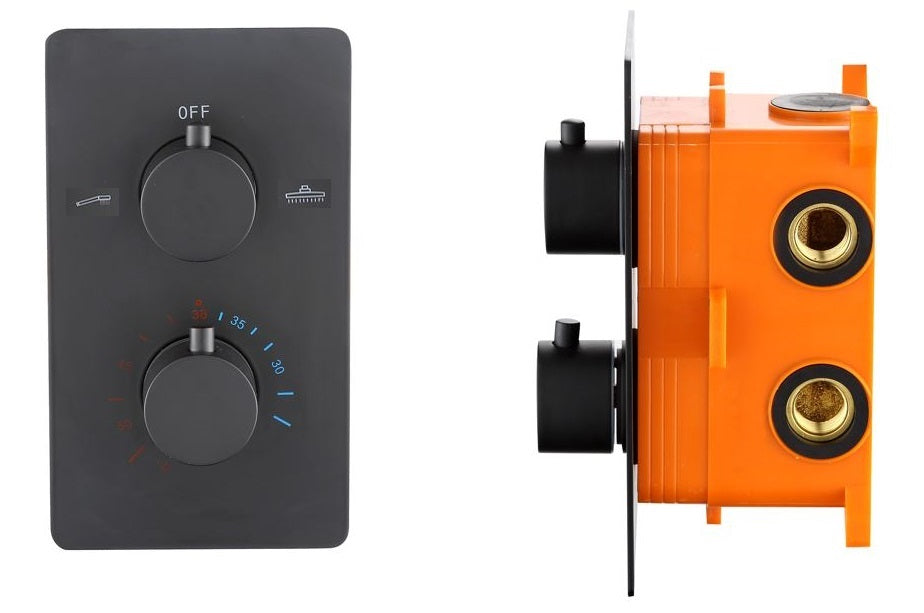 Inbouw douchethermostaat Sanitado Industry Lacora met inbouwbox en afdekplaat in mat zwart