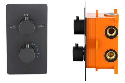 Inbouw douchethermostaat Sanitado Industry Lacora met inbouwbox en afdekplaat in mat zwart