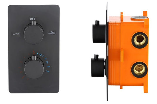 Inbouw douchethermostaat Sanitado Industry Lacora met inbouwbox en afdekplaat in mat zwart