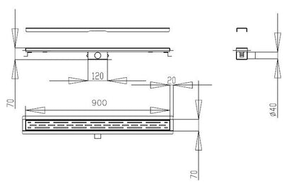 Douchegoot 90cm met flens Sanitado Industry in mat zwart