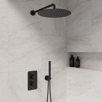Complete inbouwdouche Sanitado Industry Lacora met 30cm stortdouche en handdouche in mat zwart