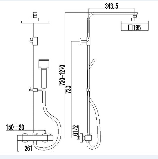 Complete thermostatische regendouche vierkant Sanitado Industry in mat zwart
