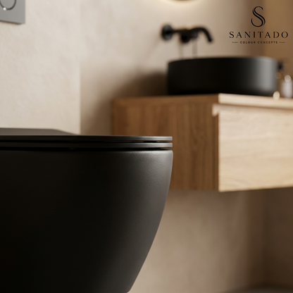 Wandcloset Sanitado rainbow randloos met softclose toiletzitting in mat zwart