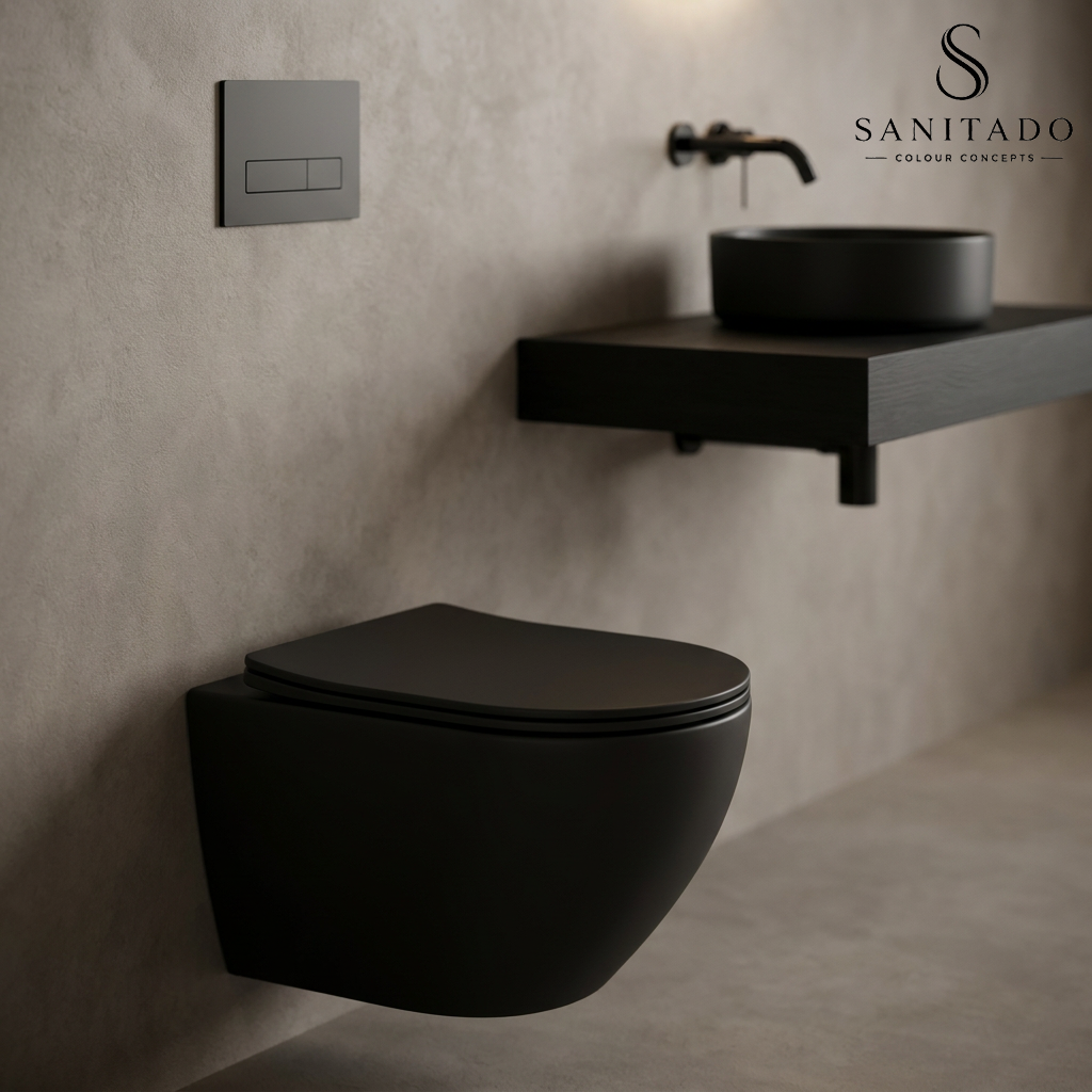 Wandcloset Sanitado rainbow randloos met softclose toiletzitting in mat zwart