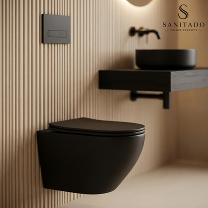 Wandcloset Sanitado rainbow randloos met softclose toiletzitting in mat zwart