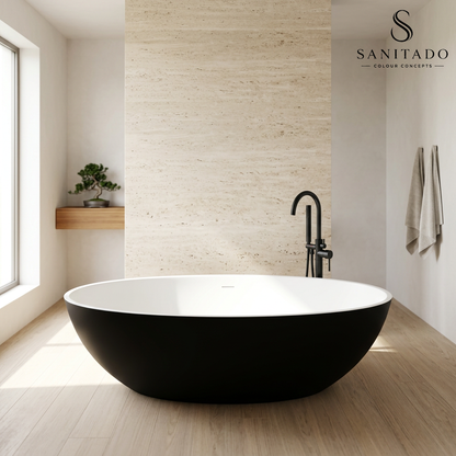 Vrijstaand ligbad Sanitado Elements Just New solid surface 180x85cm zwart en wit