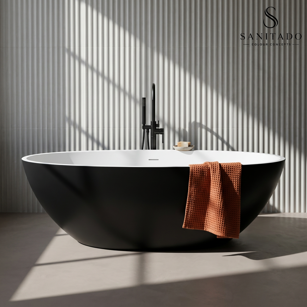 Vrijstaand ligbad Sanitado Elements Just New solid surface 180x85cm zwart en wit
