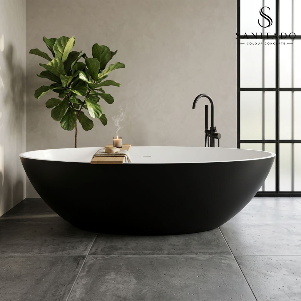 Vrijstaand ligbad Sanitado Elements Just New solid surface 180x85cm zwart en wit