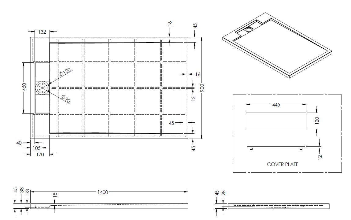 Sanitado Elements Decent Douchebak Mat Wit 140x90cm Solid Surface