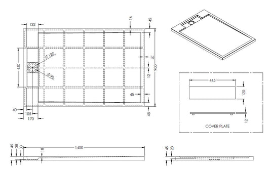 Sanitado Elements Decent Douchebak Mat Zwart 140x90cm Solid Surface