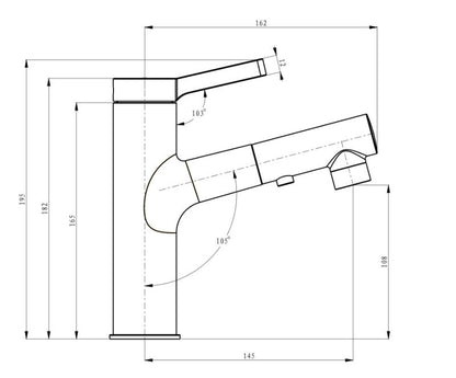 Wastafelmengkraan met uittrekbare sproeiuitloop Sanitano Industry Asproli in mat zwart