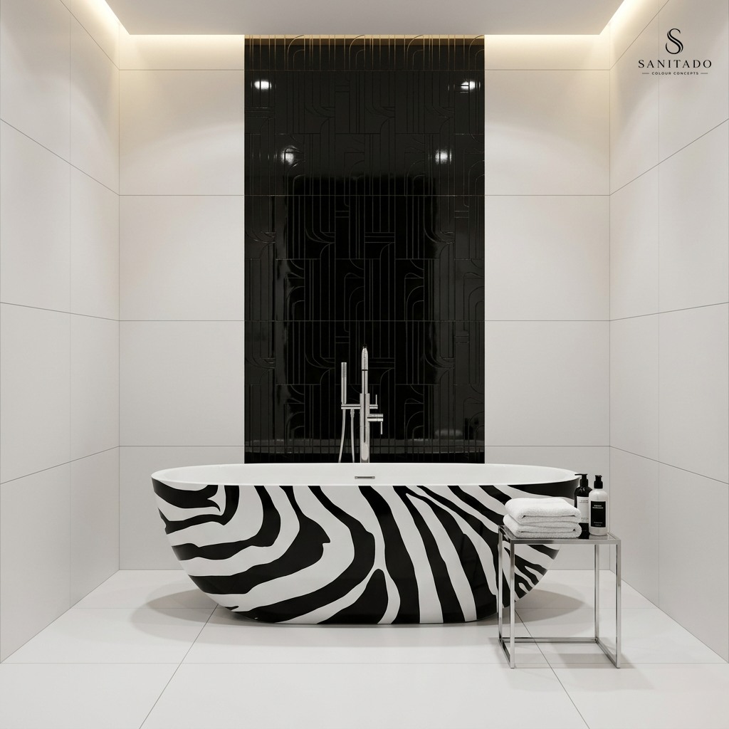 Vrijstaand ligbad Sanitado Industry Zebra 180x86cm zwart en wit