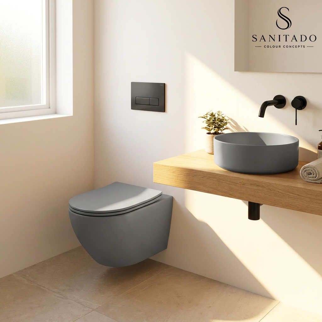 Wandcloset Sanitado rainbow randloos met softclose toiletzitting in mat grijs
