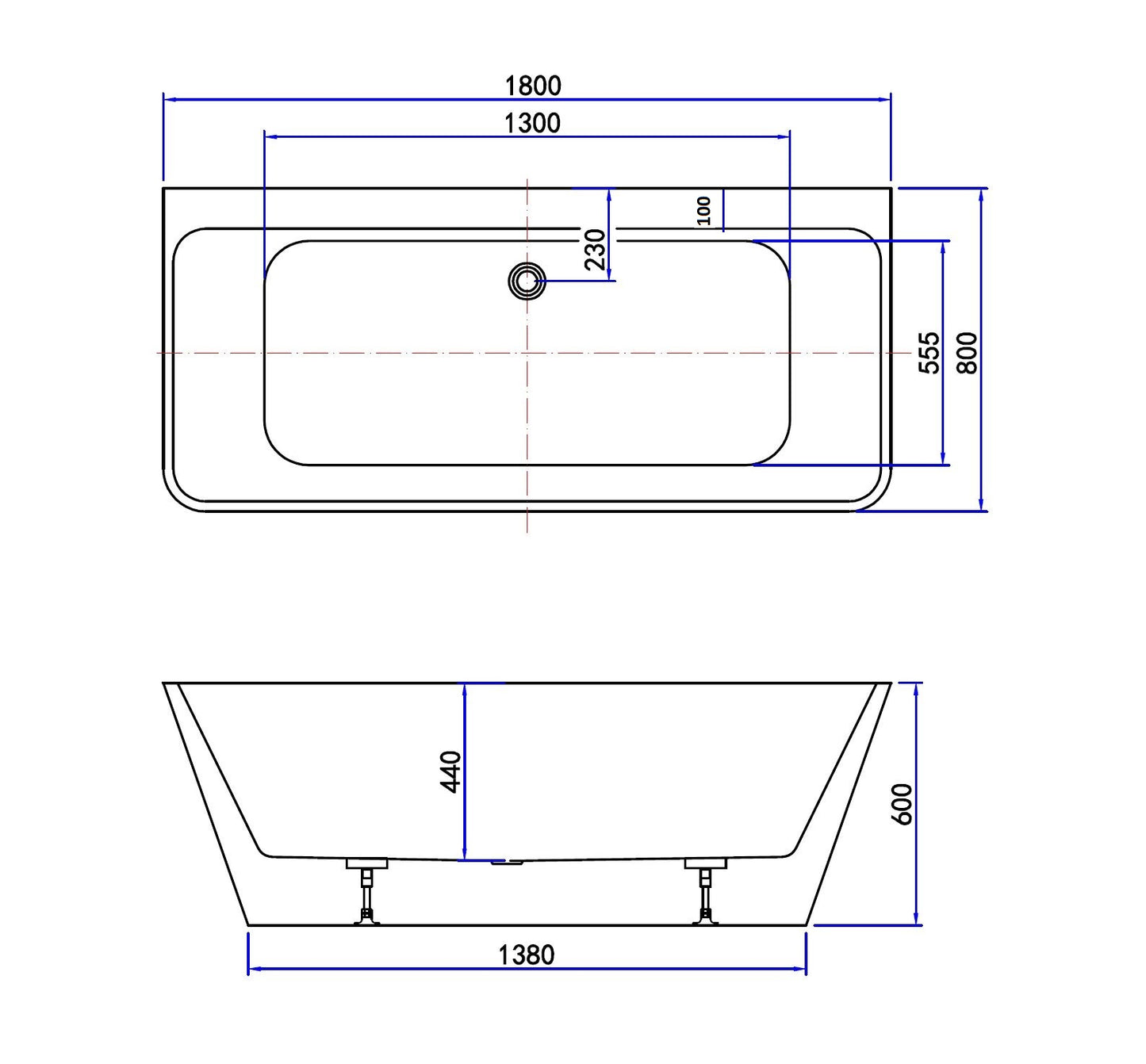 Half vrijstaand ligbad Sanitado Industry Silmo 180x80cm mat wit
