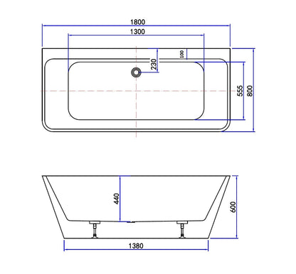 Half vrijstaand ligbad Sanitado Industry Silmo 180x80cm mat wit