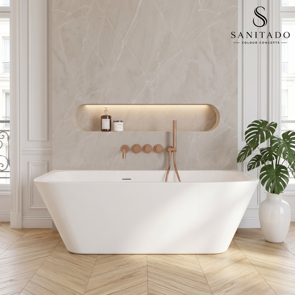Half vrijstaand ligbad Sanitado Industry Silmo 180x80cm mat wit