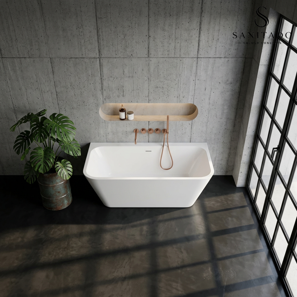 Half vrijstaand ligbad Sanitado Industry Silmo 180x80cm mat wit