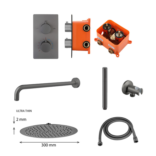 Complete inbouwdouche Sanitado Industry met 30cm stortdouche en handdouche in gunmetal