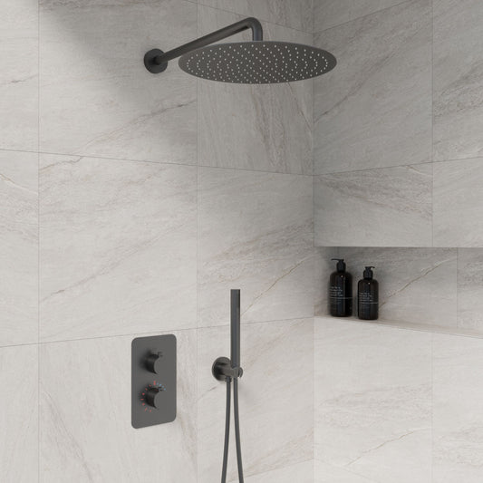 Complete inbouwdouche Sanitado Industry met 30cm stortdouche en handdouche in gunmetal