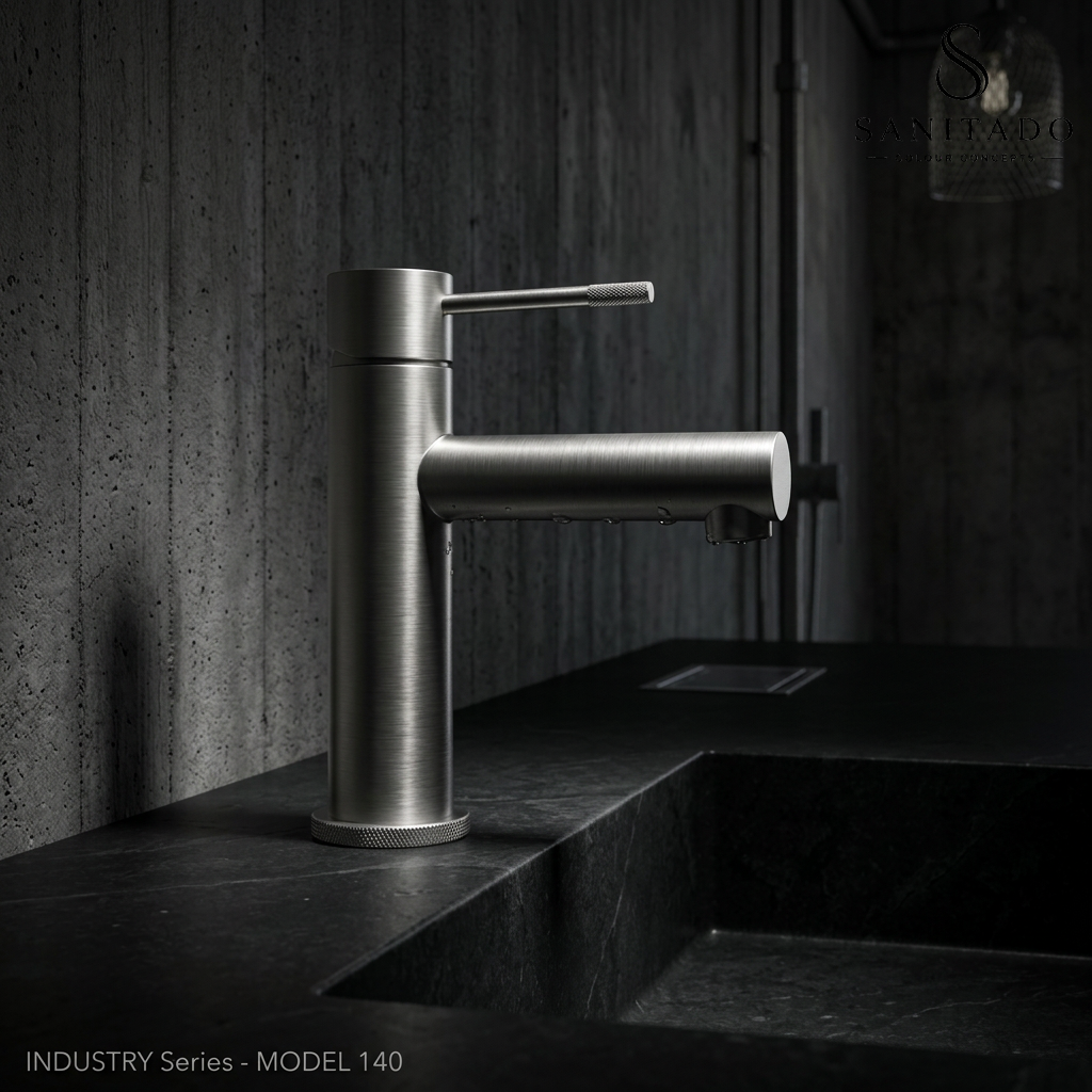 Wastafelmengkraan Sanitado Industry met vaste uitloop in RVS
