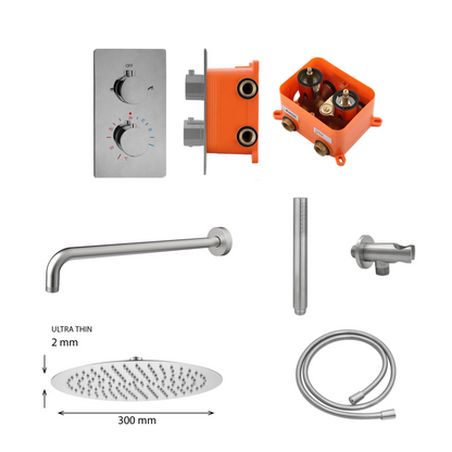 Complete inbouwdouche Sanitado Industry Garand met 30cm stortdouche en handdouche in RVS