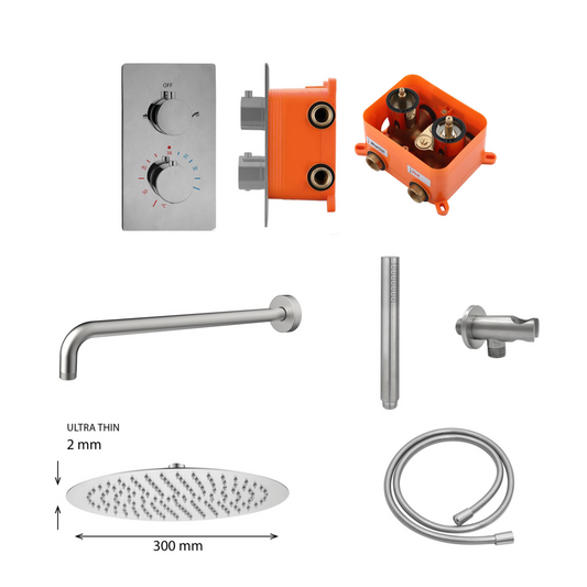 Complete inbouwdouche Sanitado Industry Garand met 30cm stortdouche en handdouche in RVS