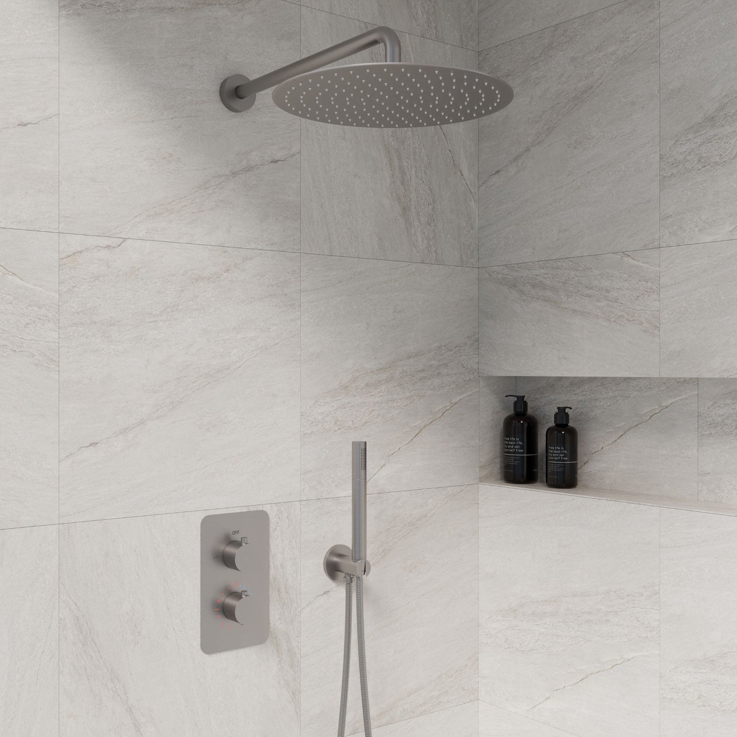 Complete inbouwdouche Sanitado Industry Garand met 30cm stortdouche en handdouche in RVS