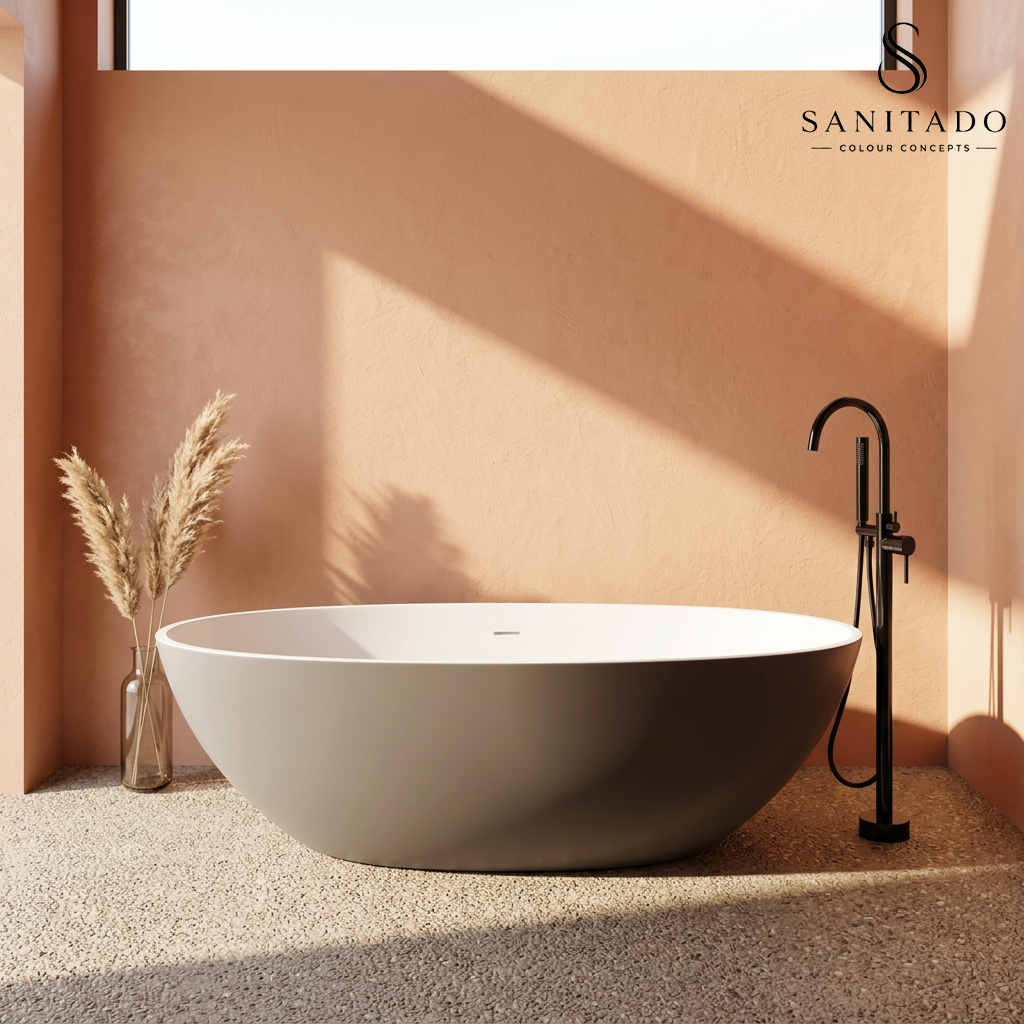 Vrijstaand ligbad Sanitado Elements Just New solid surface 180x85cm grijs en wit